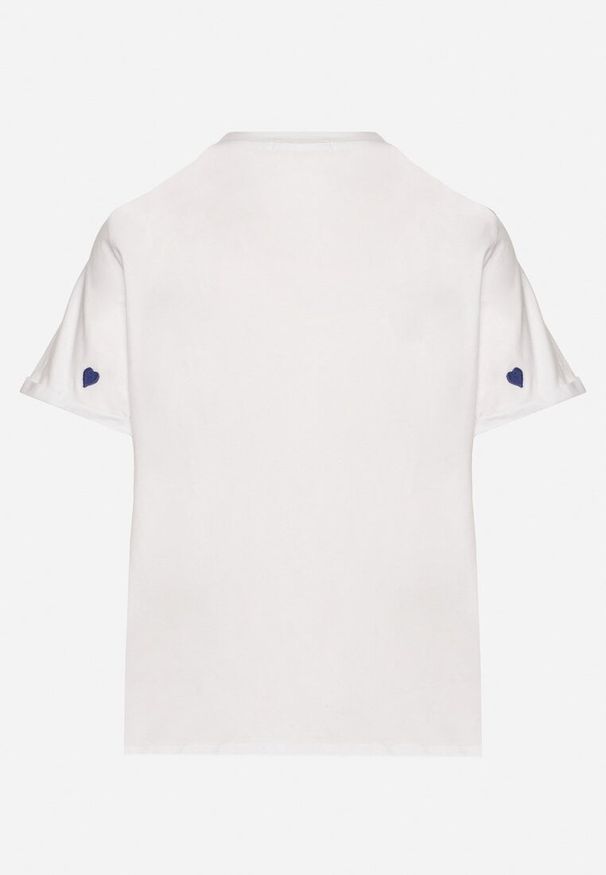 Born2be - Biało-Niebieski T-shirt z Bawełny w Serca Kolavelle. Okazja: na co dzień, na spacer. Kolor: biały. Materiał: bawełna. Styl: klasyczny, casual