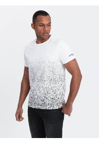 Ombre Clothing - T-shirt męski bawełniany z gradientowym nadrukiem - biały V1 OM-TSPT-22SS-001 - XXL. Kolor: biały. Materiał: bawełna. Wzór: nadruk, gradientowy. Styl: klasyczny