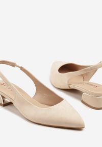 Renee - Beżowe Sandały Typu Slingback ze Skórzaną Wkładką i Metaliczną Wstawką Wevessa. Okazja: na co dzień. Zapięcie: sprzączka. Kolor: beżowy. Materiał: skóra. Styl: casual, elegancki #5