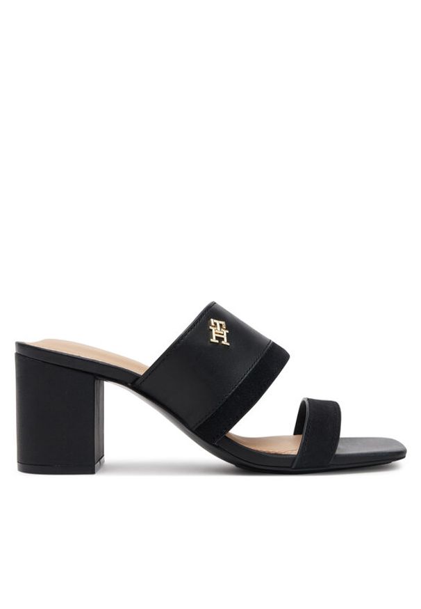 TOMMY HILFIGER - Tommy Hilfiger Klapki Leather & Suede Block Heel Mule FW0FW08530 Czarny. Kolor: czarny. Materiał: zamsz, skóra