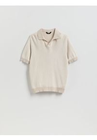 Reserved - Bawełniany sweter polo - beżowy. Kolor: beżowy. Materiał: bawełna #1