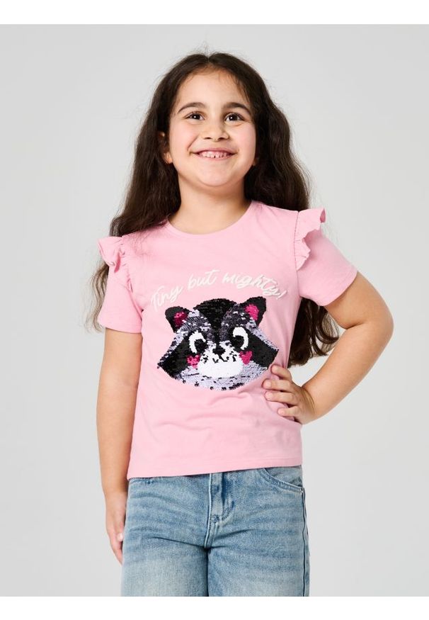 Sinsay - Koszulka z nadrukiem - różowy. Kolor: różowy. Wzór: nadruk