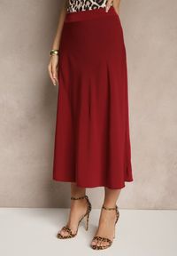 Renee - Bordowa Casualowa Rozkloszowana Spódnica Dorilena. Okazja: na co dzień. Kolor: czerwony. Styl: casual #5