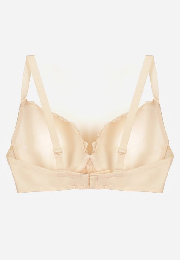 Renee - Beżowy Koronkowy Biustonosz Ozdobiony Cyrkoniowym Sercem Bothilei. Kolor: beżowy. Materiał: koronka. Wzór: aplikacja