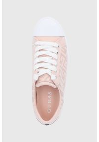 Guess Tenisówki skórzane kolor różowy. Nosek buta: okrągły. Zapięcie: sznurówki. Kolor: różowy. Materiał: skóra. Obcas: na platformie #4