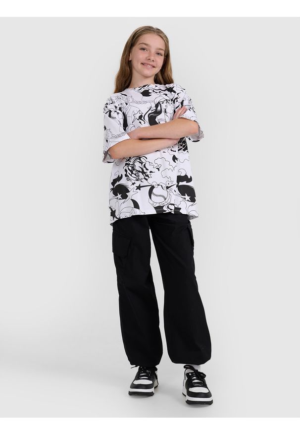 4f - 4F T-shirt oversize z nadrukiem dziewczęcy - multikolor 122 (6-7 lat). Kolor: wielokolorowy. Materiał: skóra. Wzór: nadruk. Sezon: lato