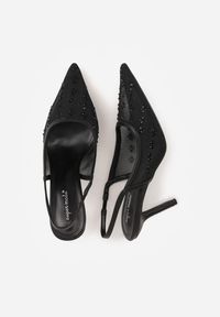 Born2be - Czarne Siateczkowe Sandały Slingback na Szpilce z Cyrkoniami Eshirvyn. Okazja: na randkę. Kolor: czarny. Materiał: satyna, jeans. Obcas: na szpilce. Styl: elegancki #8