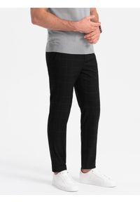 Ombre Clothing - Spodnie męskie o klasycznym kroju w delikatną kratę - czarne V5 - Rozmiar: XL. Kolor: czarny. Materiał: wiskoza, poliester, materiał. Styl: klasyczny
