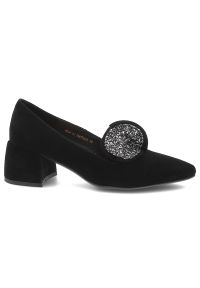 Czarne Czółenka S.Barski Eleganckie Buty Damskie Z Broszką. Kolor: czarny. Szerokość cholewki: normalna. Wzór: aplikacja. Obcas: na obcasie. Styl: elegancki. Wysokość obcasa: średni #3