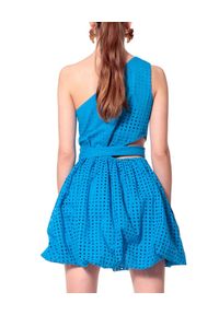 AGGI - Niebieska sukienka bombka Ariana. Okazja: na imprezę. Kolor: niebieski. Materiał: bawełna, tkanina. Wzór: ażurowy. Sezon: lato. Typ sukienki: bombki. Długość: mini #6