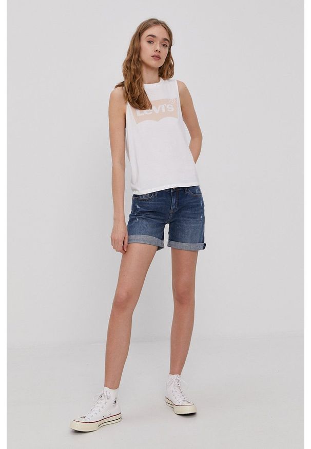 Levi's® - Levi's Top damski kolor biały. Okazja: na co dzień, na spotkanie biznesowe. Kolor: biały. Materiał: dzianina, bawełna. Wzór: nadruk. Styl: biznesowy, casual