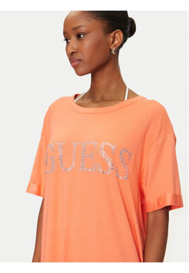Guess T-Shirt E5GI07 K68D2 Pomarańczowy Regular Fit. Kolor: pomarańczowy. Materiał: wiskoza