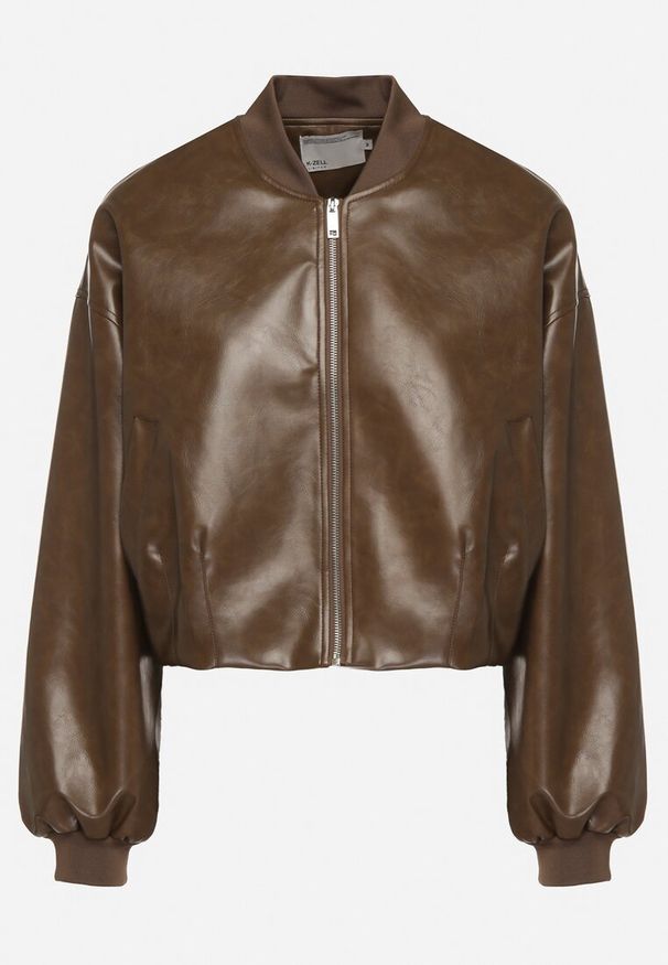 Born2be - Brązowa Kurtka z Wiskozą w Stylu Bomberki z Ekoskóry Nanisiela. Okazja: na co dzień. Kolor: brązowy. Materiał: wiskoza. Styl: casual