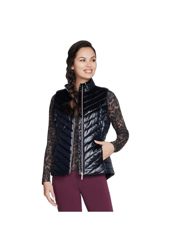 skechers - Kamizelka turystyczna damska GO Shield Shine Vest. Kolor: czarny. Materiał: poliester