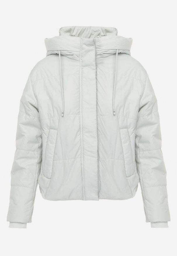 Renee - Miętowa Kurtka z Szerokim Pikowaniem i Nieodpinanym Kapturem Ninilira. Okazja: na spacer. Kolor: miętowy. Materiał: jeans