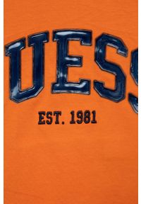 Guess t-shirt bawełniany dziecięcy kolor pomarańczowy wzorzysty. Okazja: na co dzień. Kolor: pomarańczowy. Materiał: bawełna. Wzór: haft. Styl: casual #3