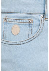 Trussardi Jeans - Trussardi spódnica jeansowa mini prosta. Okazja: na co dzień. Kolor: niebieski. Materiał: materiał. Styl: casual