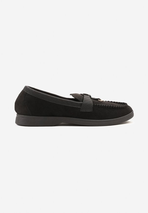 Born2be - Czarne Mokasyny z Geometrycznym Wzorem i Metalicznymi Ozdobami Ravissea. Okazja: na co dzień. Kolor: czarny. Materiał: jeans. Wzór: aplikacja, geometria. Styl: klasyczny, elegancki, casual
