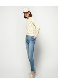 Pinko - PINKO - Sweter w romby Mezzofondo. Kolor: biały. Materiał: wełna, jeans, len, tkanina. Styl: vintage #2