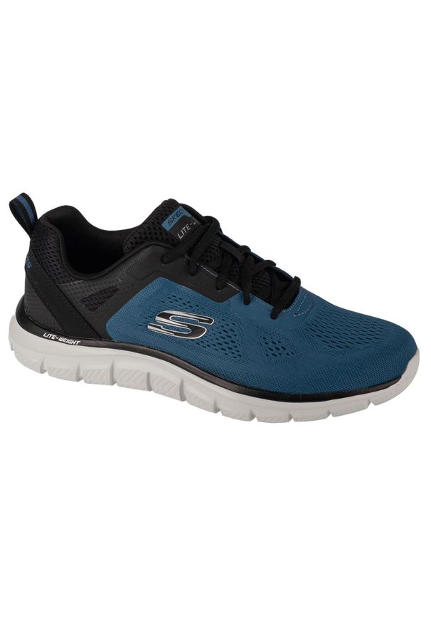 skechers - Męskie TRACK BROADER Sneakersy Niebieski / Czarny. Kolor: czarny, niebieski, wielokolorowy. Materiał: materiał. Szerokość cholewki: normalna. Sport: fitness