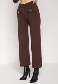 Born2be - Brązowy Dzianinowy Komplet z Wiskozą w Eleganckim Stylu Kardigan i Spodnie Delisana. Kolor: brązowy. Materiał: dzianina, wiskoza #7