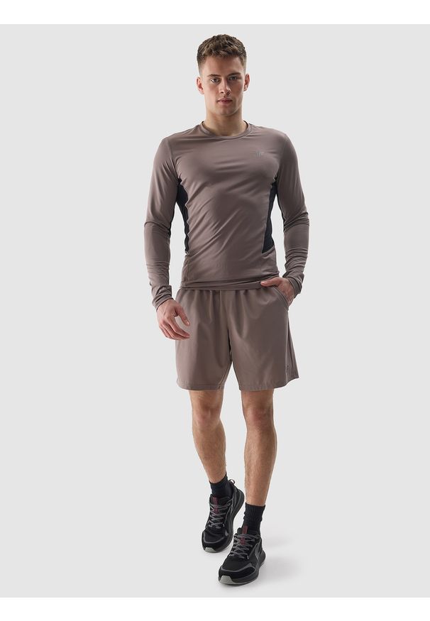 4f - 4F Spodenki treningowe z materiału z recyklingu męskie - brązowe 3XL. Kolor: brązowy. Materiał: materiał. Długość: krótkie. Wzór: gładki, jednolity, ze splotem. Sport: fitness