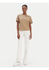 TOMMY HILFIGER - Tommy Hilfiger T-Shirt Logo WW0WW40276 Beżowy Regular Fit. Kolor: beżowy. Materiał: bawełna #4