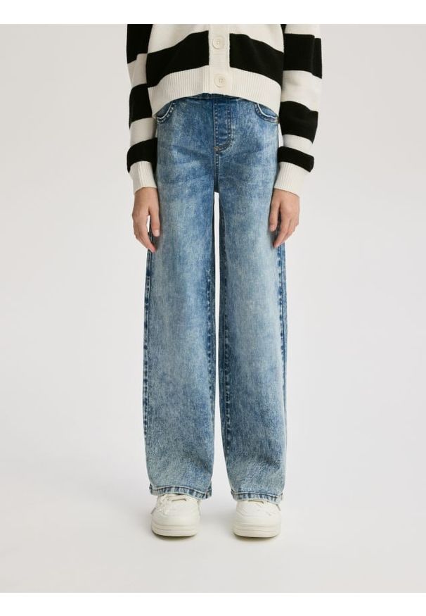 Reserved - Elastyczne jeansy wide leg - niebieski. Kolor: niebieski