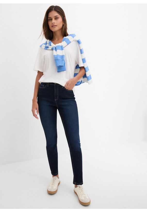 bonprix - Dżinsy o kroju skinny, mid waist, ze stretchem. Stan: podwyższony. Kolor: niebieski