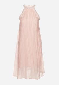 Born2be - Różowa Wieczorowa Sukienka Trapezowa bez Rękawów Ozdobiona Perełkami Gemalia. Okazja: na co dzień. Kolor: różowy. Materiał: jeans. Długość rękawa: bez rękawów. Wzór: aplikacja. Typ sukienki: trapezowe. Styl: wizytowy #2