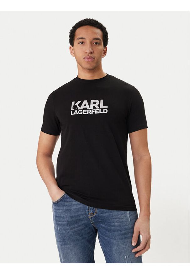 Karl Lagerfeld - KARL LAGERFELD T-Shirt 755780 500235 Czarny Regular Fit. Typ kołnierza: dekolt w karo. Kolor: czarny. Materiał: bawełna