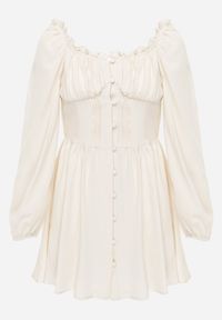 Born2be - Jasnobeżowa Sukienka Hiszpanka Vices z Gorsetową Talią i Bufiastymi Rękawami Resana. Okazja: na co dzień. Typ kołnierza: dekolt gorset, dekolt hiszpanka. Kolor: beżowy. Materiał: bawełna. Typ sukienki: gorsetowe. Styl: casual #7