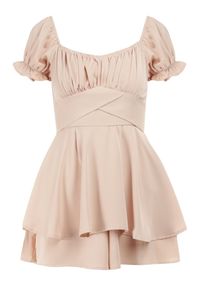 Born2be - Jasnobeżowy Kombinezon Rhodosyne. Okazja: na randkę, na ślub cywilny, na wesele. Kolor: beżowy. Długość: krótkie. Styl: elegancki #3