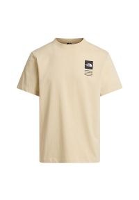 Koszulka męska The North Face Icon Celebration 0A8GASDOM1 - beżowa. Kolor: beżowy. Materiał: materiał, bawełna. Długość rękawa: krótki rękaw. Długość: krótkie. Wzór: nadruk. Sezon: lato #1