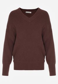 Born2be - Brązowy Sweter z Domieszką Kaszmiru z Dekoltem w Serek Feralaine. Okazja: na co dzień, na spotkanie biznesowe. Typ kołnierza: dekolt w serek. Kolor: brązowy. Materiał: kaszmir. Styl: biznesowy, klasyczny, casual, elegancki #4