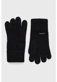 GANT - Gant Rękawiczki wełniane męskie kolor czarny. Kolor: czarny. Materiał: wełna. Wzór: melanż