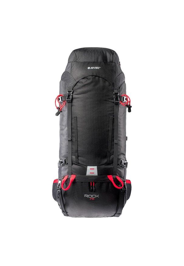 Hi-tec - Plecak Turystyczny Rock 75L. Kolor: czerwony, wielokolorowy, czarny. Styl: rockowy