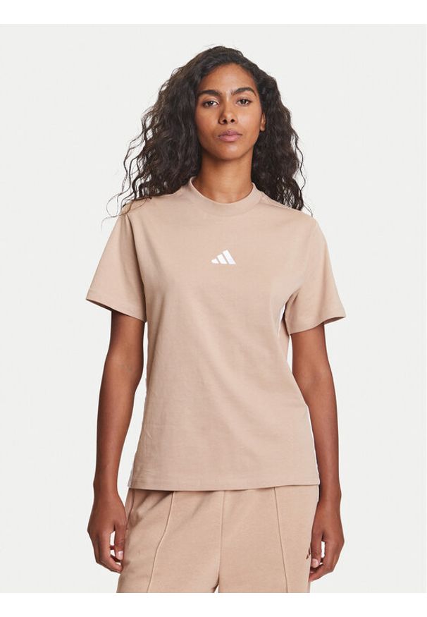 Adidas - adidas T-Shirt Essentials 3-Stripes JX7616 Beżowy Regular Fit. Kolor: beżowy. Materiał: bawełna