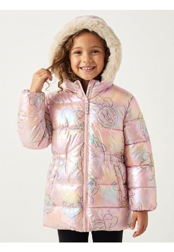 Sinsay - Pikowana kurtka z efektem holograficznym Minnie Mouse - różowy. Kolor: różowy. Wzór: motyw z bajki