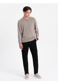 Ombre Clothing - Spodnie męskie z kieszeniami cargo i ściągaczem na dole nogawki - czarne V5 OM-PACG-0189 - XXL. Kolor: czarny. Materiał: elastan, bawełna
