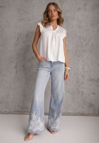 Renee - Biała Haftowana Bluzka z Bawełny Zdobiona Falbankami Bolidia. Typ kołnierza: kołnierz z falbankami. Kolor: biały. Materiał: bawełna. Wzór: aplikacja, haft. Styl: boho #4