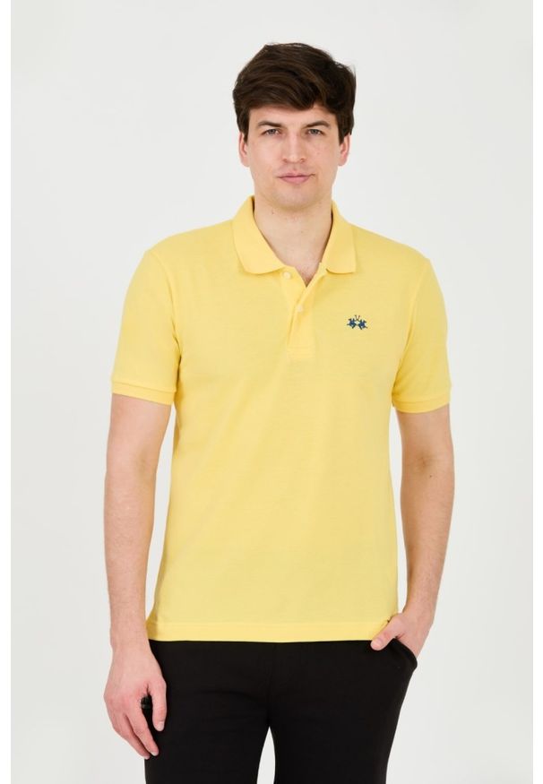 La Martina - LA MARTINA Żółte męskie polo z małym logo, Rozmiar M. Typ kołnierza: polo. Kolor: żółty