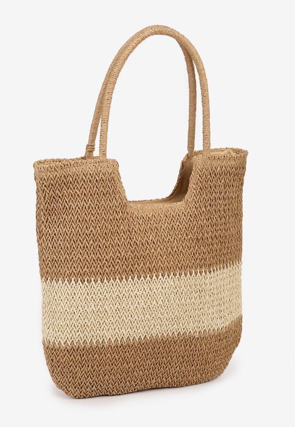 Renee - Ciemnobeżowa Torebka z Plecionki na Rączkach z Chwostami Livonia. Kolor: beżowy. Sezon: lato. Styl: wizytowy, boho, elegancki, casual