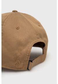 Polo Ralph Lauren czapka kolor brązowy gładka. Kolor: brązowy. Materiał: poliester. Wzór: gładki