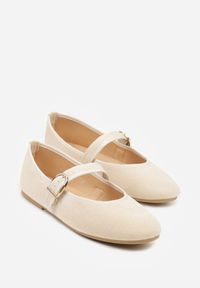 Renee - Beżowe Balerinki Mary Jane z Klamrą Zaurg. Okazja: na co dzień. Zapięcie: klamry. Kolor: beżowy. Materiał: jeans. Styl: klasyczny, casual, elegancki #6