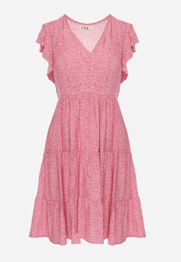 Renee - Różowa Sukienka Phaerica. Typ kołnierza: kokarda. Kolor: różowy. Materiał: jeans, materiał, wiskoza. Wzór: nadruk, kwiaty. Długość: mini