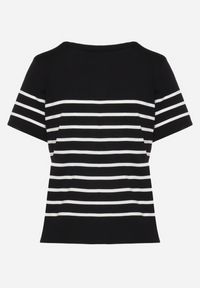 Born2be - Czarno-Biały Wiskozowy T-shirt w Paski z Cyrkoniami Pionelle. Kolor: czarny. Materiał: wiskoza. Wzór: paski. Sezon: lato
