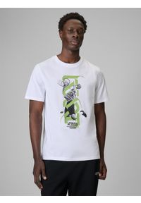 4f - 4F T-shirt regular z nadrukiem męski - biały L. Okazja: na co dzień. Kolor: biały. Materiał: dzianina, bawełna, materiał. Wzór: nadruk. Styl: casual, klasyczny #1