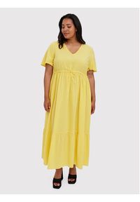 Vero Moda Curve Sukienka codzienna Mavis 10267042 Żółty Regular Fit. Okazja: na co dzień. Kolor: żółty. Materiał: bawełna. Typ sukienki: proste. Styl: casual #4