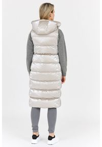 Hetrego - HETREGO Beżowy błyszczący płaszcz damski puchowy z odpinanymi rękawami summer, Rozmiar 36 EU - 40 IT. Kolor: beżowy. Materiał: puch #3